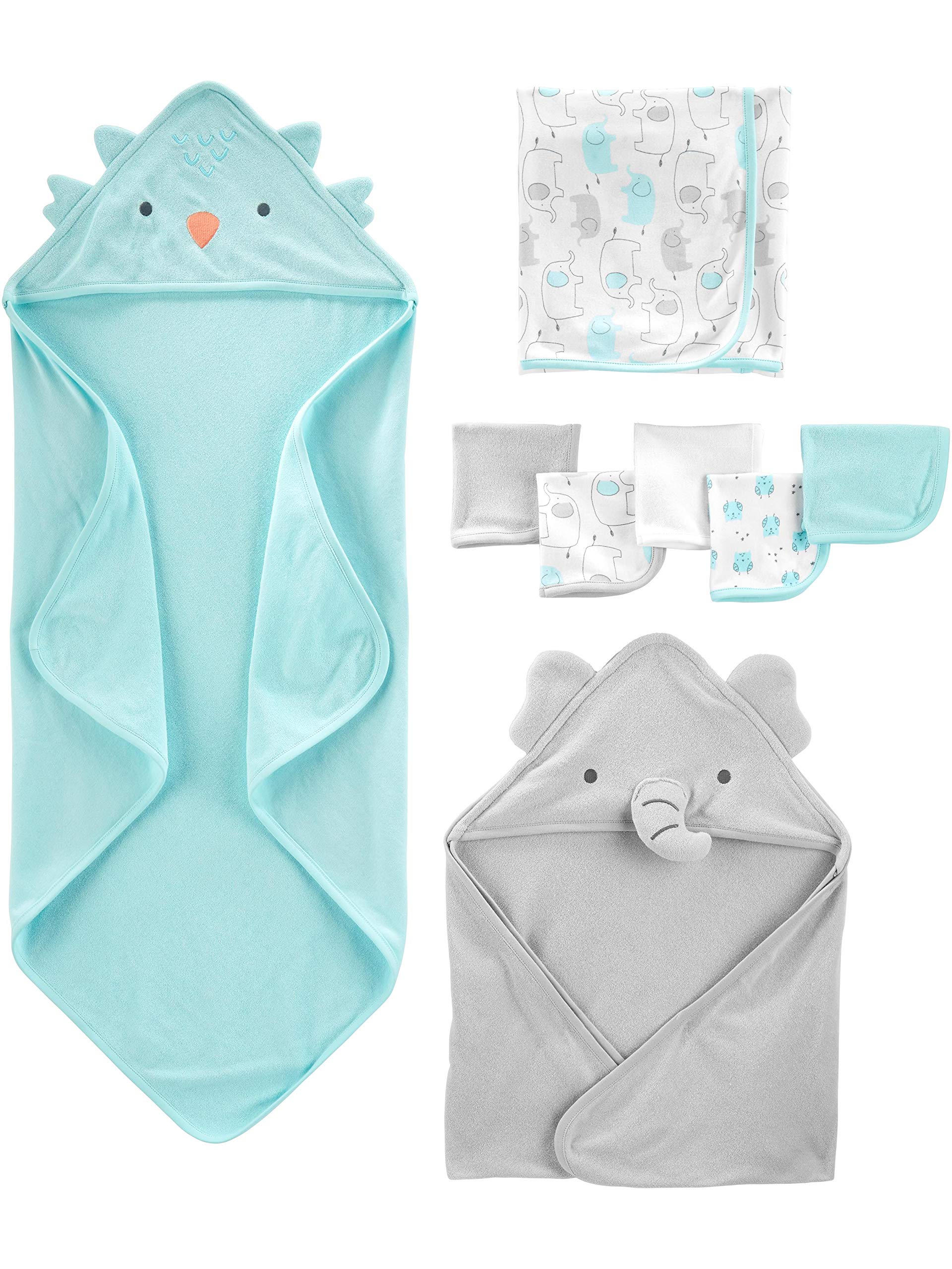 Simple Joys by Carter's Baby 8-Piece Towel and Washcloth Set Winter Accessory, Aqua Blue/Grey, One Size