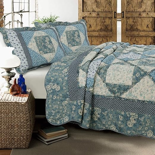 Amazon Com Cozy Line Home Fashions Dianna Blue Rose Floral