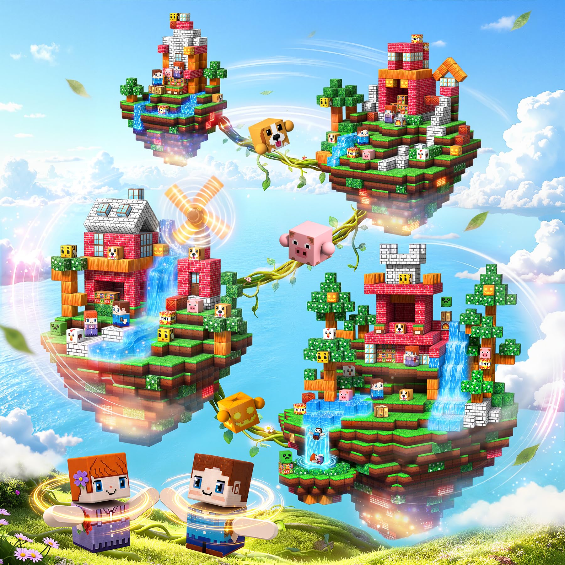 Prinhero Magnetische Bausteine - 150 Teile Magnetbausteine Magnetspielzeug Magneten Kinder Magnetische Bauwelt Mine Spielzeug Magnetblöcke für Kinder ab 3-10 Jahre Ganzjahres Abnehmbare Ostergeschenke 3