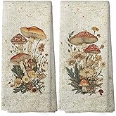 shiviody Vintage Mushroom Kitchen Towels - Autumn Harvest Dish Towels, Farmhouse Seasonal Mushroom Decorative Absorbent Dishcloths Hand Towels Set of 2 for Home Kitchen Living Room Decor 16x24 Inches