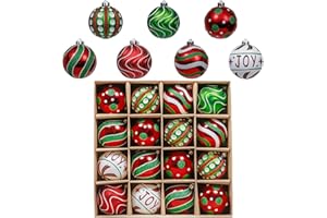 Valery Madelyn Christmas Ornaments Set, 16ct Red Green White Shatterproof Christmas Tree Decorations Ball Ornaments Bulk, 2.36 Inch Hanging Ornaments for Xmas Trees Holiday Party Decor