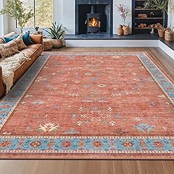 Hazo Haus Washable Non-Slip 8x10 Terracotta Rug for