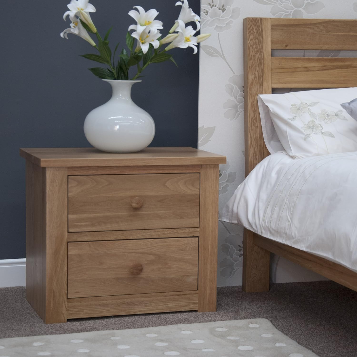 Torino Oak 2 Drawer Wide Bedside Amazon.co.uk Kitchen & Home
