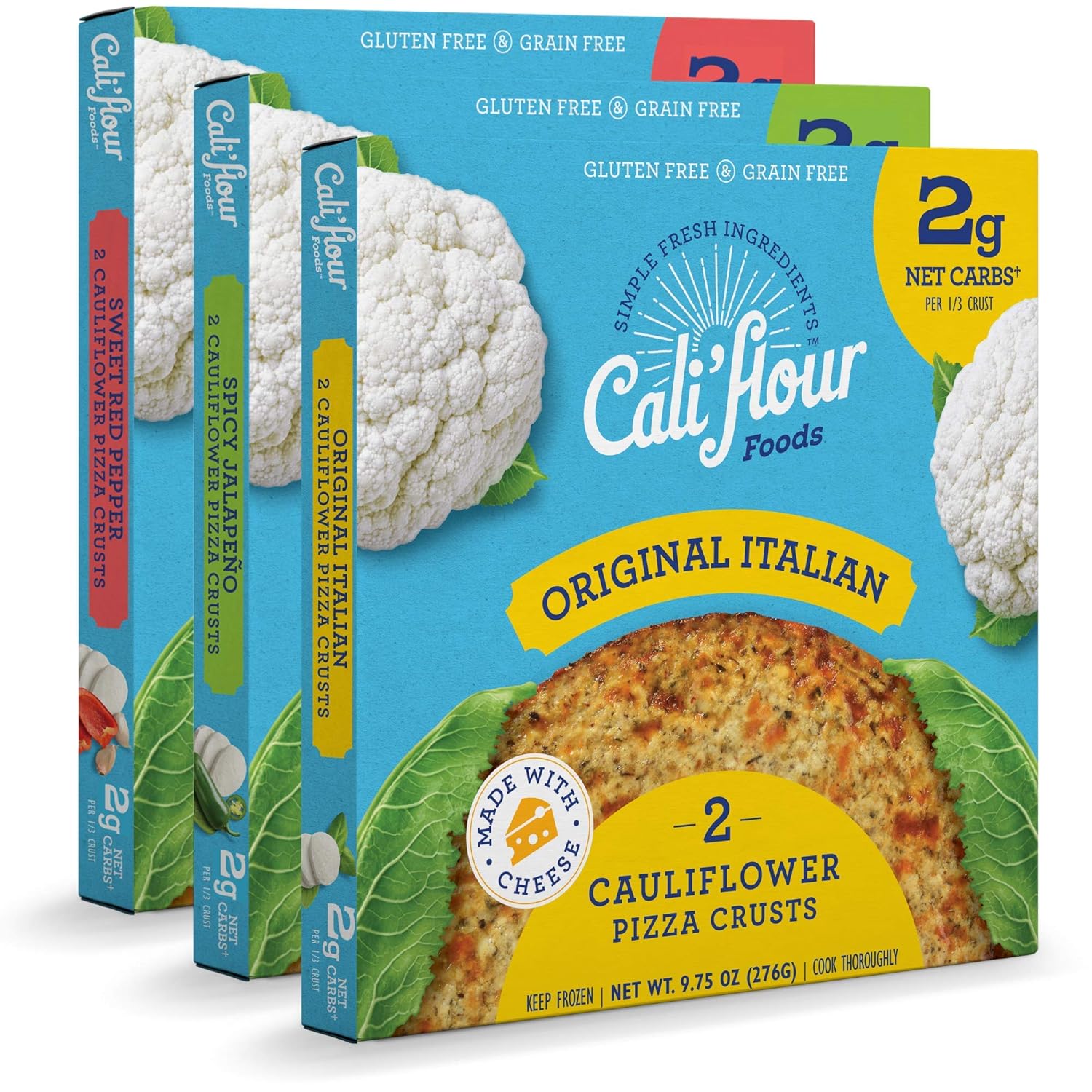 Cali'flour Foods Pizza Crust (Variety Pack, 3 Boxes, 6 Crusts) Fresh Cauliflower Base Low