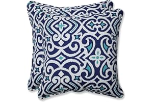 Pillow Perfect Damask Indoor/Outdoor Accent Throw Pillow, Plush Fill, Weather, and Fade Resistant, Large Throw - 18.5" x 18.5", Blue/White New Damask, 2 Count