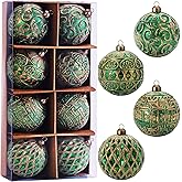 3.15" Vintage Christmas Ball Ornaments, Rustic Green Frosted Distressed Christmas Ornaments Set, Shatterproof Farmhouse-Style Tree Decorations for Xmas Home Holiday Décor(Pack of 8)