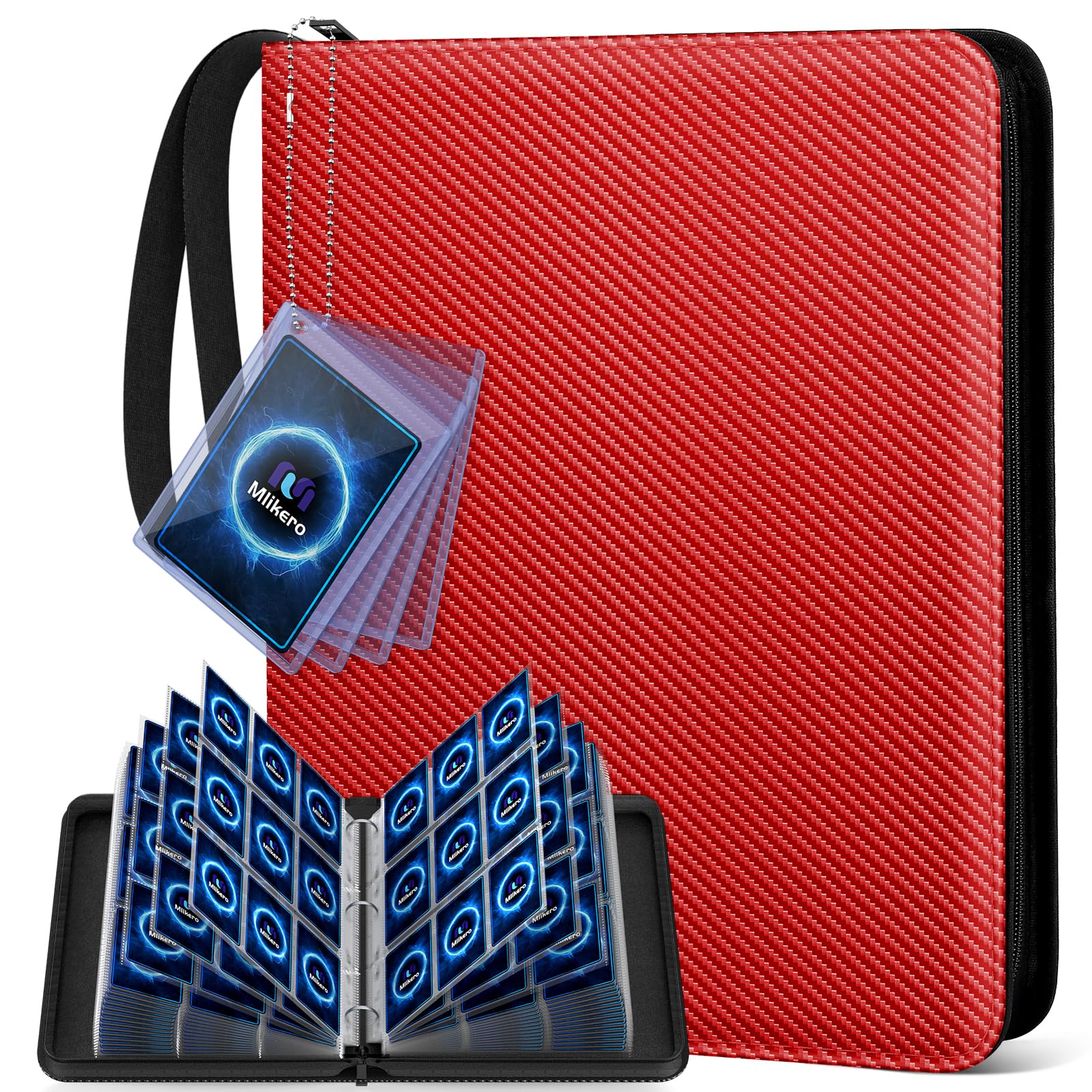 Mlikero 9 Pockets Trading Card Binder, 720 Pockets Trading Card Albums with Sleeves, Card Organiser Card Folder Fit for MTG and TCG Football Sports Cards (Red)