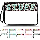 YEMEDA Snack Bags Clear Pouch Travel Chenille Letter Zipper Makeup Pouch,PVC Nylon Waterproof Cosmetic Bag Tote Bag for Women Girls,Stuff Bags for Travel(Leopard-Stuff)