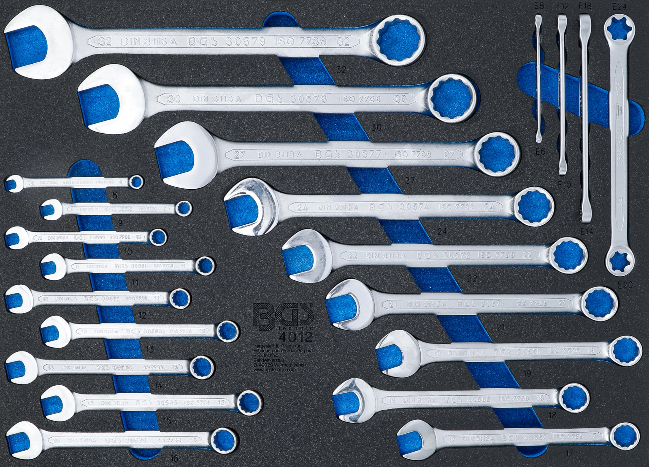 BGS 4012 | Tool Tray 3/3: Combination Spanners and E-Type Spanners Assortment | 22 pcs.