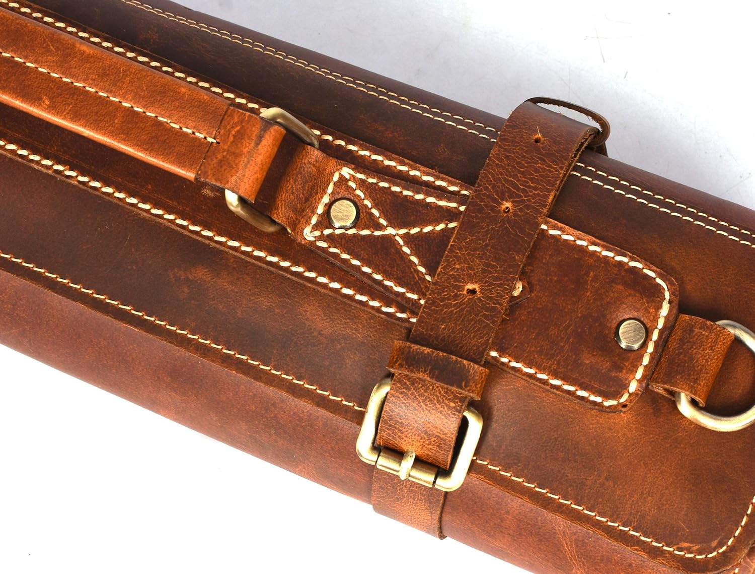 Leather Knife Roll Storage Bag, Elastic and Expandable 10 Pockets, Adjustable/Detachable Shoulder Strap, Travel-Friendly Chef Knife Case (Leather - Light Brown): Kitchen & Dining