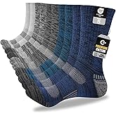 Mens Cotton Boot Crew Socks, 5 Pairs Full Cushion Socks Moisture-Wicking & Reinforced for Work Hiking Walking Outdoor