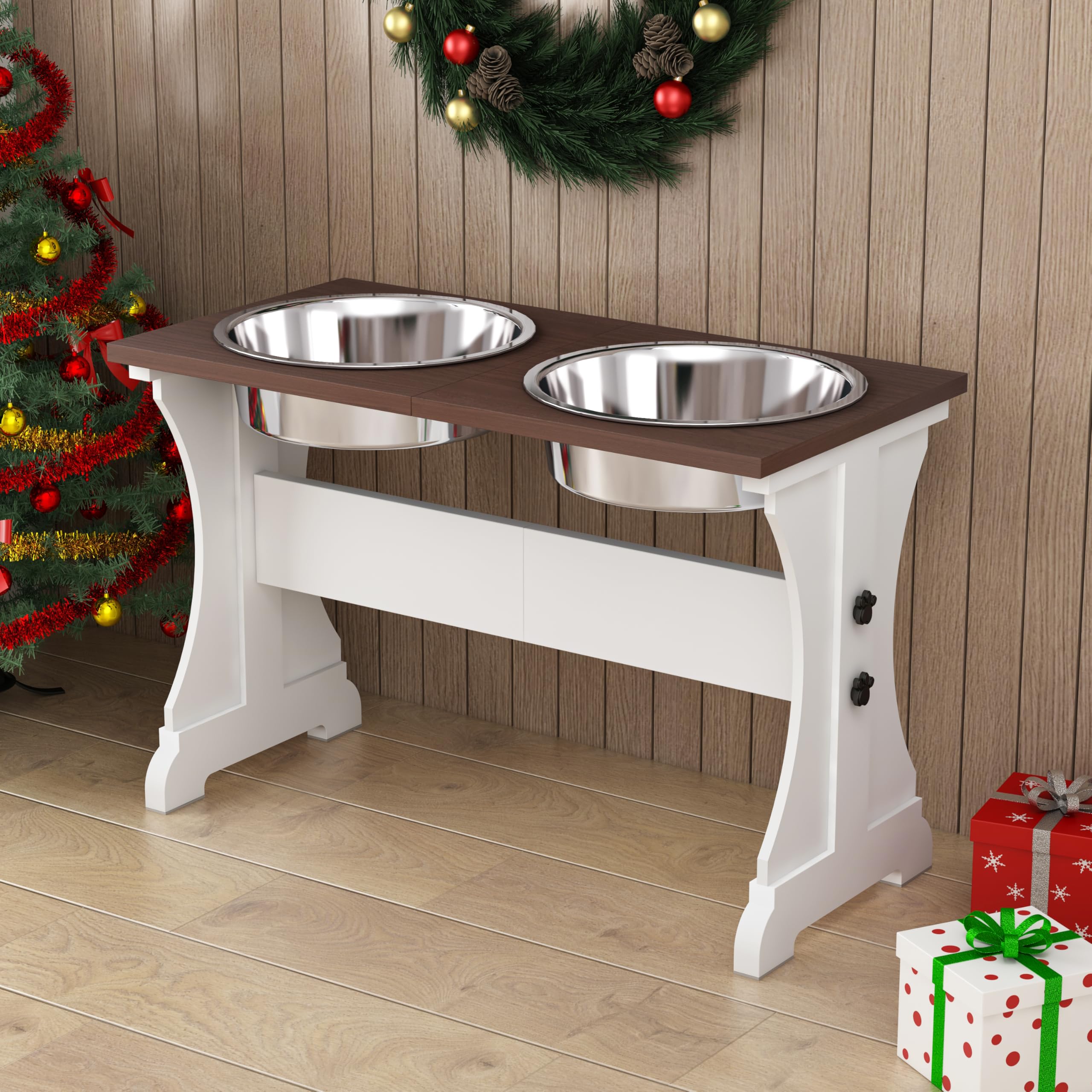 Photo 1 of ***DAMAGED - SEE NOTES/PICTURES***Piskyet Elevated Dog Bowls,Farmhouse Dog Bowls Stand, Raised Dog Bowl with 2 Stainless Steel Wooden Dog Bowl 12 Cups 15.7''H 90 OZ Bowl-Farmhouse Style
