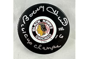 BM AUTHENTICS Bobby Hull 61 Cup Champs Chicago Blackhawks Signed Autographed Hockey Puck with JSA Certificate of Authenticity