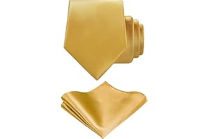 TIE G Solid Satin Color Formal Necktie and Pocket Square Sets in Gift Box (Gold)