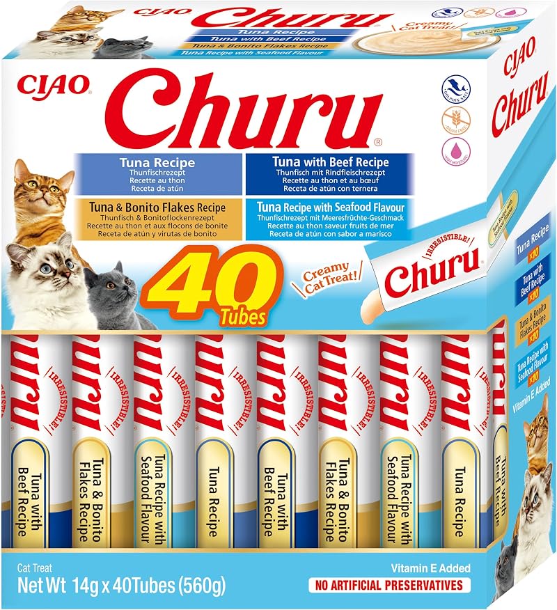 INABA Churu Cat Treat Tuna Variety Box 40 x 14g Soft Purée Snack