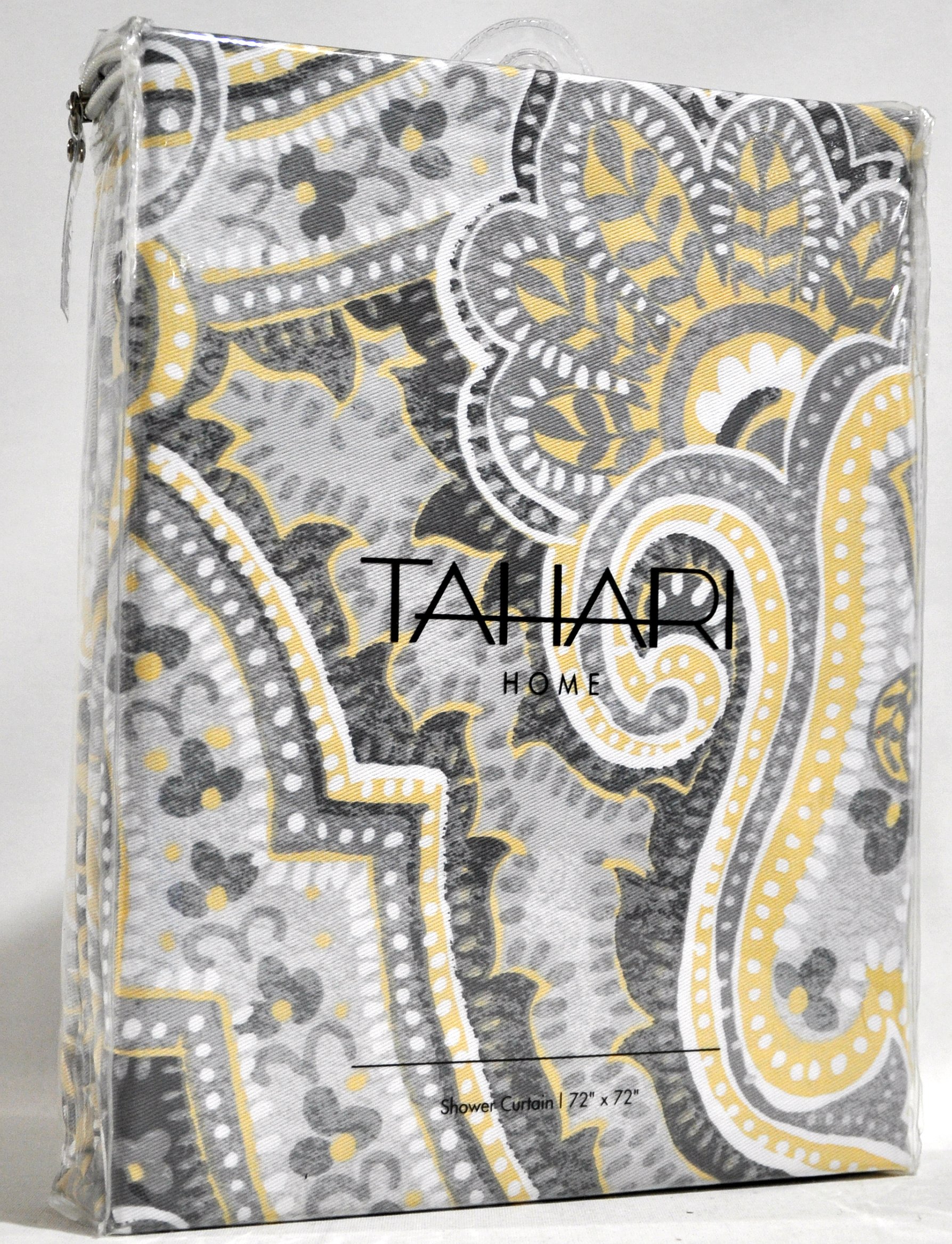 Tahari Luxury Cotton Blend Shower Curtain Yellow Gray Paisley on White