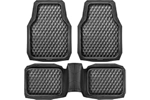 CAR PASS Heavy Duty Rubber Car Mats, Deep Dish All-Weather Floor Mat for Car Full Set Durable Anti-Slip 3D Rhombus Waterproof Trim to Fit Liner Universal Fit Automotive,Sedan,SUV,Truck, 3 Piece Black