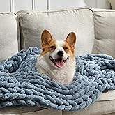 Feabuccy Soft Chunky Knit Blanket, 50X60 In Handmade Thick Chenille Yarn Throw without Shedding & Raveling, Aesthetic & Cozy Home Decor with Couch Sofa Bed, Gift Pack, Airy Blue
