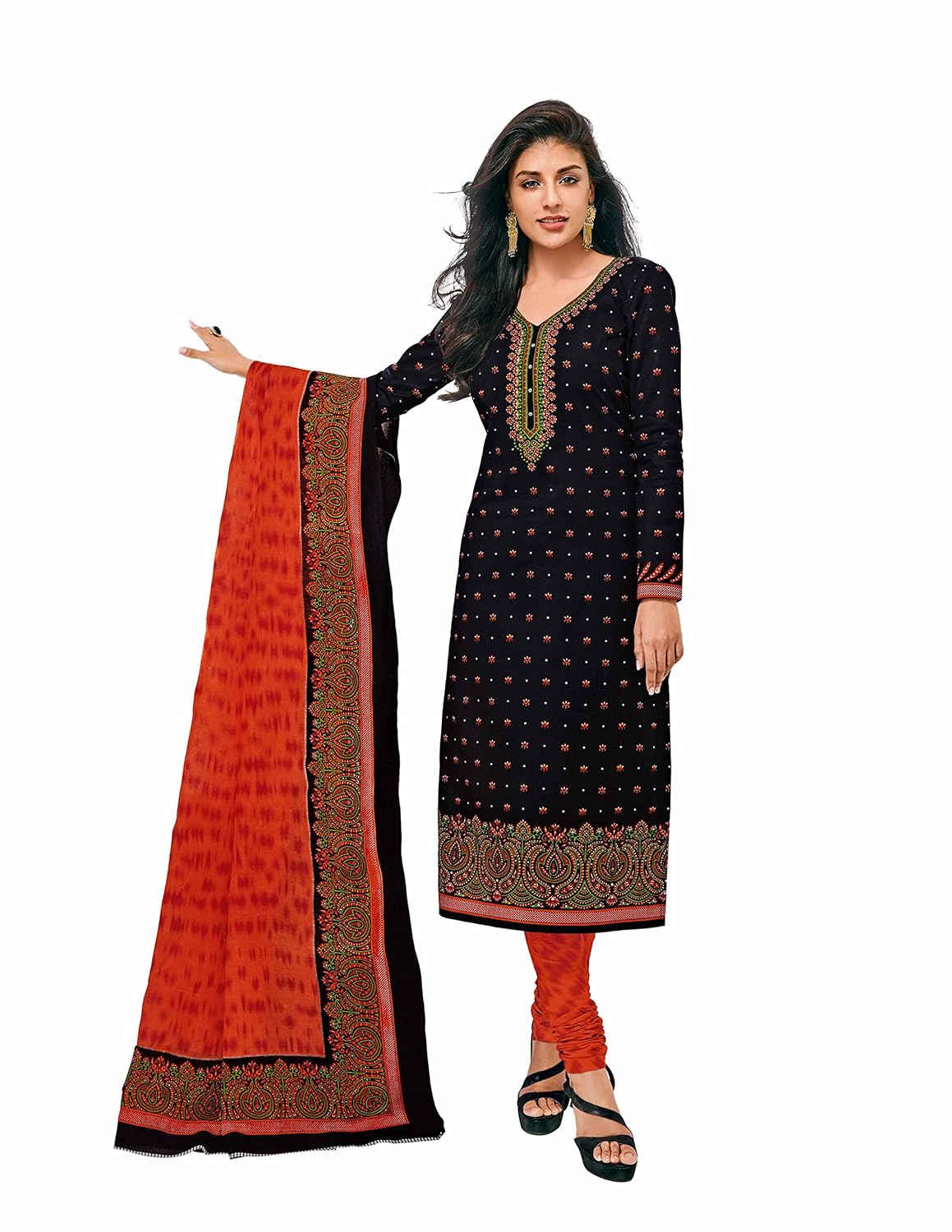 miraan women's cotton unstitched printed dress material(sgpri628_black_free size)