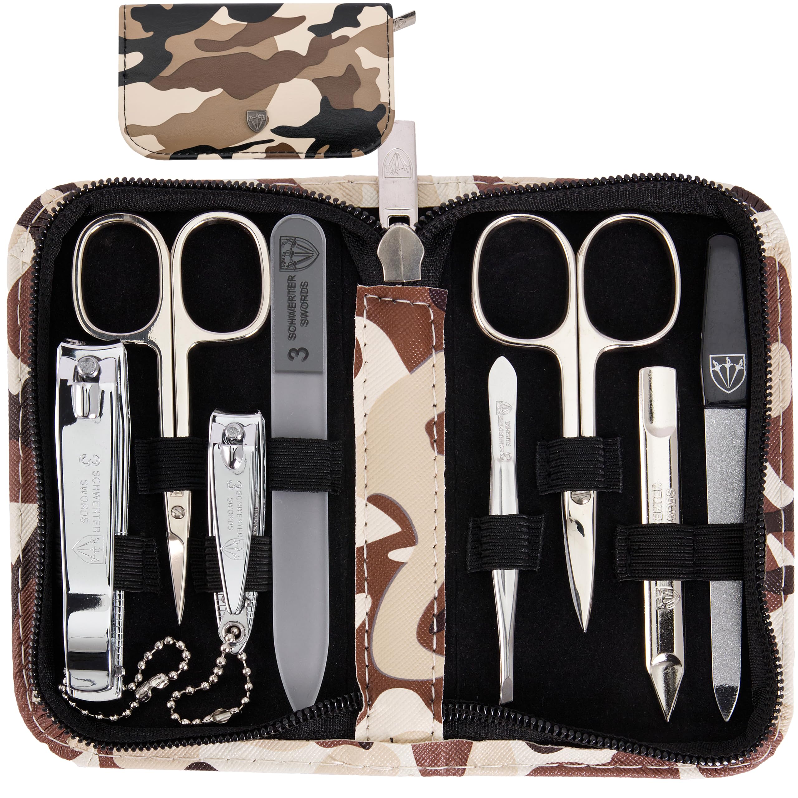 3 Swords Germany - brand quality 8 piece manicure pedicure grooming kit set for professional finger & toe nail care scissors clipper fashion leather case in gift box, Made by 3 Swords (001429)