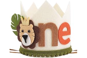 LINLULU Lion 1st Birthday Crown - Jungle Safari Wild One Birthday Hat Decoration for Boys