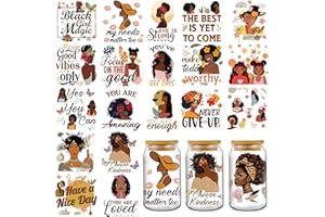 AFRITEE UV DTF Cup Wrap Stickers - 20 Sheets Black Girls UV DTF Cup Wraps for 16 oz Glass, Women Inspirational Aesthetic Uvdtf Transfer Stickers for Glass Cups Water Bottles Gifts for Black Women