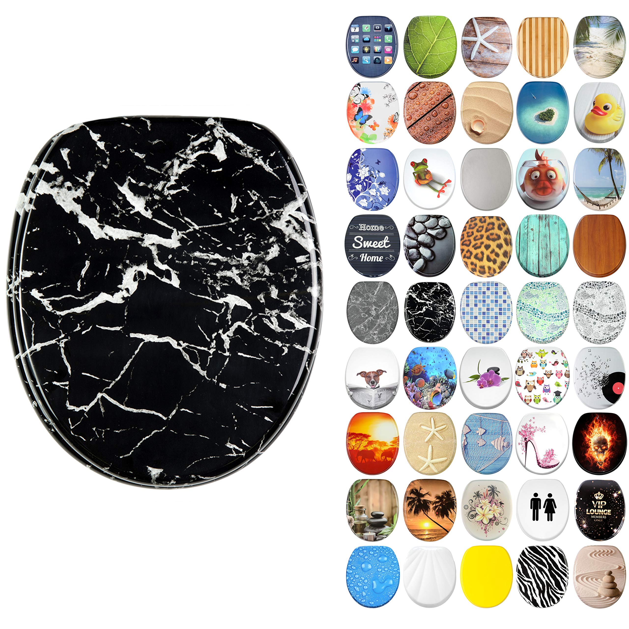 Sanilo Soft Close Toilet Seat, Wide Choice of New Toilet Seats, Stable Hinges, Easy to Mount (Marble Black) — image 1