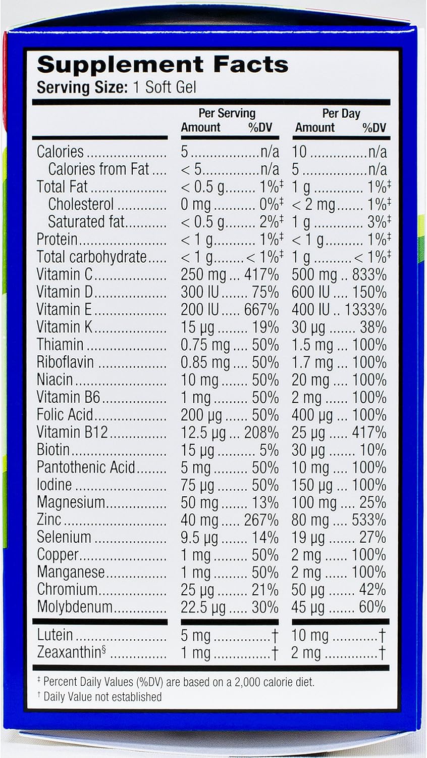 PreserVision AREDS 2 Plus Multivitamin Vitamin and Mineral Supplement, Soft Gels, 100 Count : Health & Personal Care