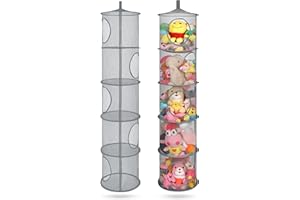 COASTAL ROSE 2Pcs Hanging Mesh Space Saver Bags Organizer, Foldable Storage Organizer 5 Compartments Toy Storage Organizer for Kid Room Toys, Gloves,Hats,Socks Storage #Grey