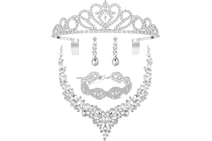 Paxuan Silver/Gold Plated Women Wedding Bridal Jewelry Set Prom Crystal Rhinestone Statement Choker Necklace Teardrop Earrings Link Bracelet Jewelry Sets for bride bridesmaid Wedding