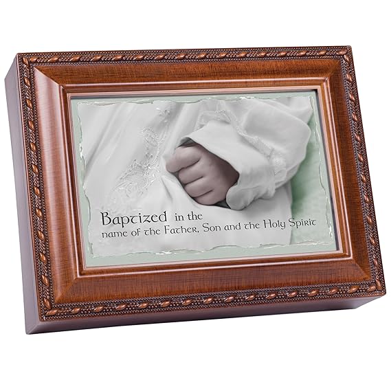 Baby Baptism Music Box Plays Jesus Loves Me (Wood Grain) Amazon.co
