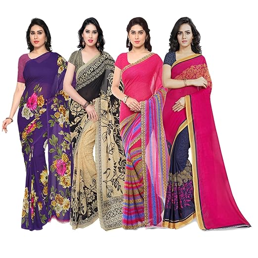 Anand Sarees Synthetic Saree with Blouse Piece (Pack of 4) (PACK_OF_4_1052_4_1086_1_1164_3_1190_1_Multicolour_Free size)