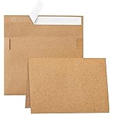 Guakicae Brown Blank Cards and Envelopes 4 x 6 Heavyweight Folded Cardstock and Printable A4 Envelopes Self Seal 20 Packs for Christmas, Wedding Invitations, Greeting Cards, Mailing