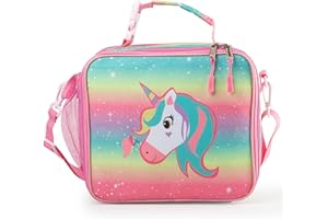 Kazulo Unicorn Rainbow Lunch Bag,Girl Lunch Bag, Kids Insulated Lunch Box with Bottle Holder and Shoulder Strap, Unicorn Lunch Box for girls,Lunch Box for Girls (Rainbow Unicorn)