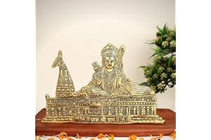 SMIZZY ; (RE)TOUCHING LIVES Smizzy Metal Ram Mandir Ayodhya Architecture Model (8X8 Inch) Hanging and Standing Temple Home Decor Showpiece, 1 pc, Gold (Ram1)