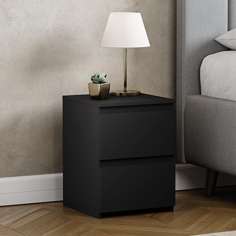 Vida Designs Denver 2 Drawer Bedside Chest Black 52H 29.5W 29.5D Space-Saving