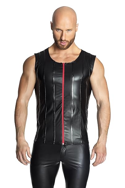 Noir Handmade Wetlook Weste H033 schwarz/rot-34/36