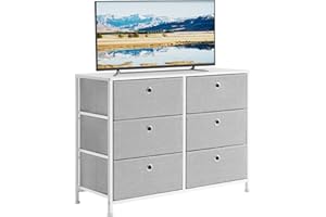 SONGMICS Storage Dresser with 6 Drawers for Closet, Nursery, Dorm Room, 31.5" L, Light Grey ULTS23W