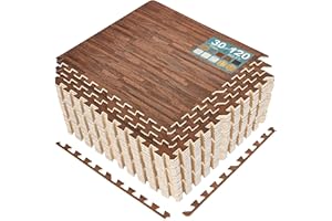 Sorbus 120 Sq. Ft. Wood Grain Floor Tiles Foam Mat EVA Interlocking Mats Tile 3/8-Inch Thick Flooring Wood Puzzle Exercise Ma