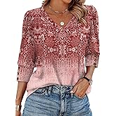 XIEERDUO Womens 3/4 Sleeve Tops with Buttons V-Neck Summer Outfits Casual Blouses Shirts Beach Vacation Fall Clothes 2025