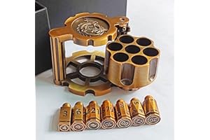 Revolver Metal Dice Set, 7 Piece Polyhedral Bullet Dice with Spinning Revolver Cylinder Case, Cyberpunk Style Tabletop RPG Di