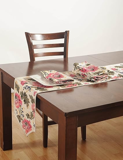ShalinIndia Cotton Machine Washable Indian Table Linens Set with 4 Dinner Napkins and Runner( Napkins: 20x20-inches, Runner:13x72-inches)