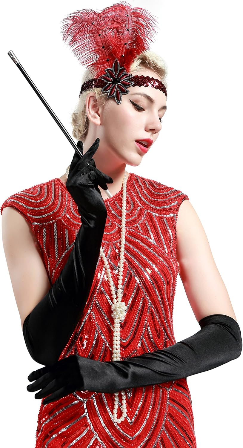 BABEYOND Classic Long Opera Pageant Party 1920s Satin Gloves Stretchy Adult Size Elbow Wrist Length 20.5" (Long Smooth 20.5in/Black): Clothing