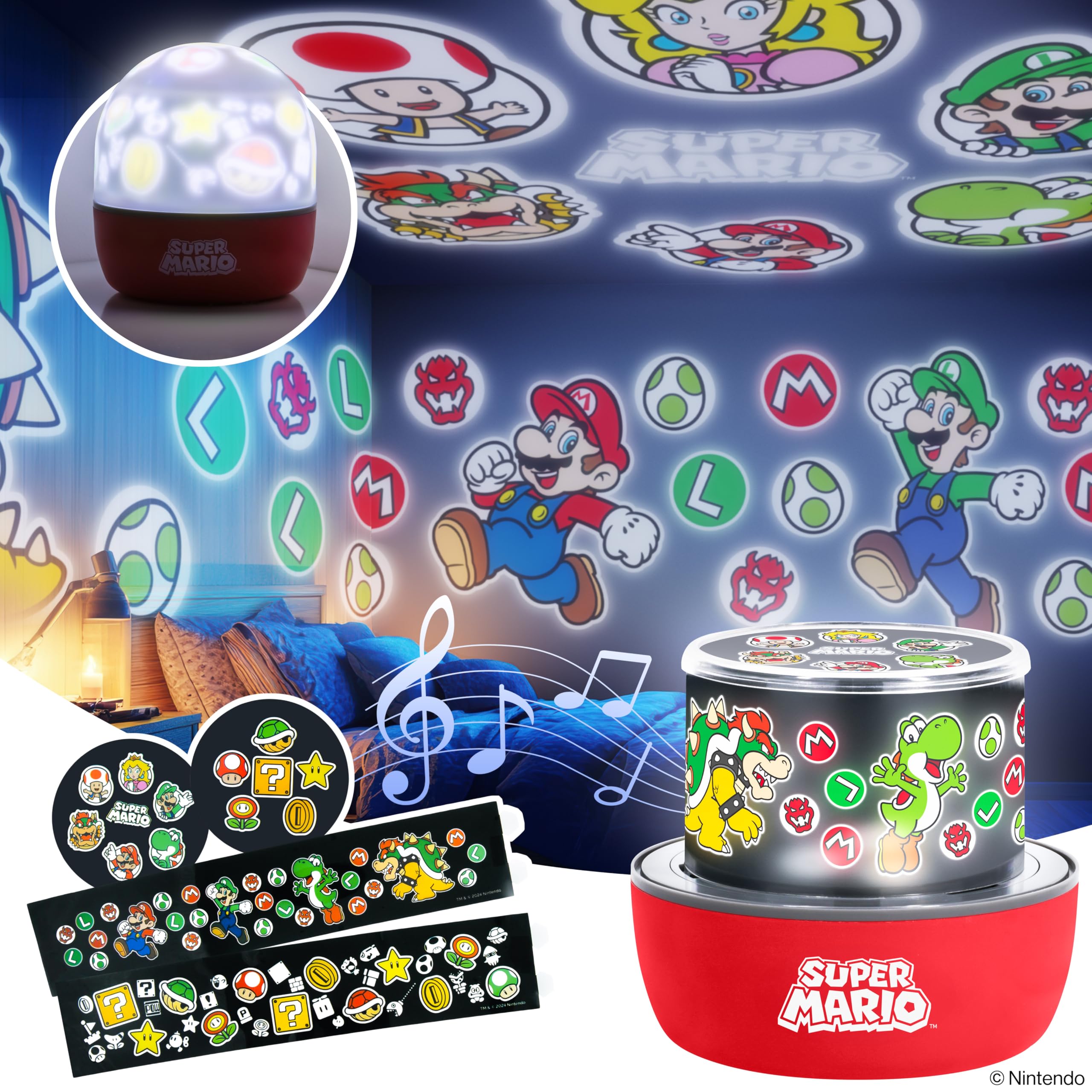 Paladone Super Mario Projection Light - Officially Licensed Nintendo Projector Lamp with Interchangeable Scenes and Mood Lighting, 3 Light Modes, Gaming Room Decor
