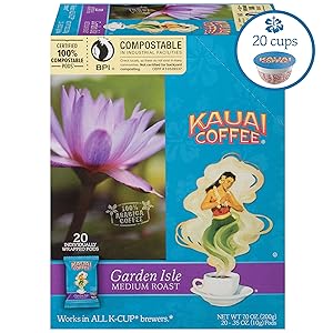 Kauai Coffee Single-serve Pods, Garden Isle Medium Roast &ndash; 100% Premium Arabica Coffee from Hawaii&rsquo;s Largest Coffee Grower, Keurig-Compatible Cups - 20 Count
