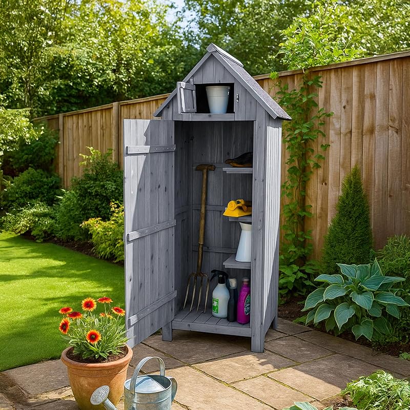 Airwave Bideford Wooden Garden Tool Cabinet Shed Grey 3 Storage Spaces