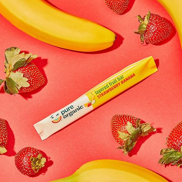 PURE ORGANIC, LAYERED FRUIT BARS, STRAWBERRY BANANA, GLUTEN FREE AND VEGAN FRUIT SNACKS, 6.2OZ BOX (12 COUNT)