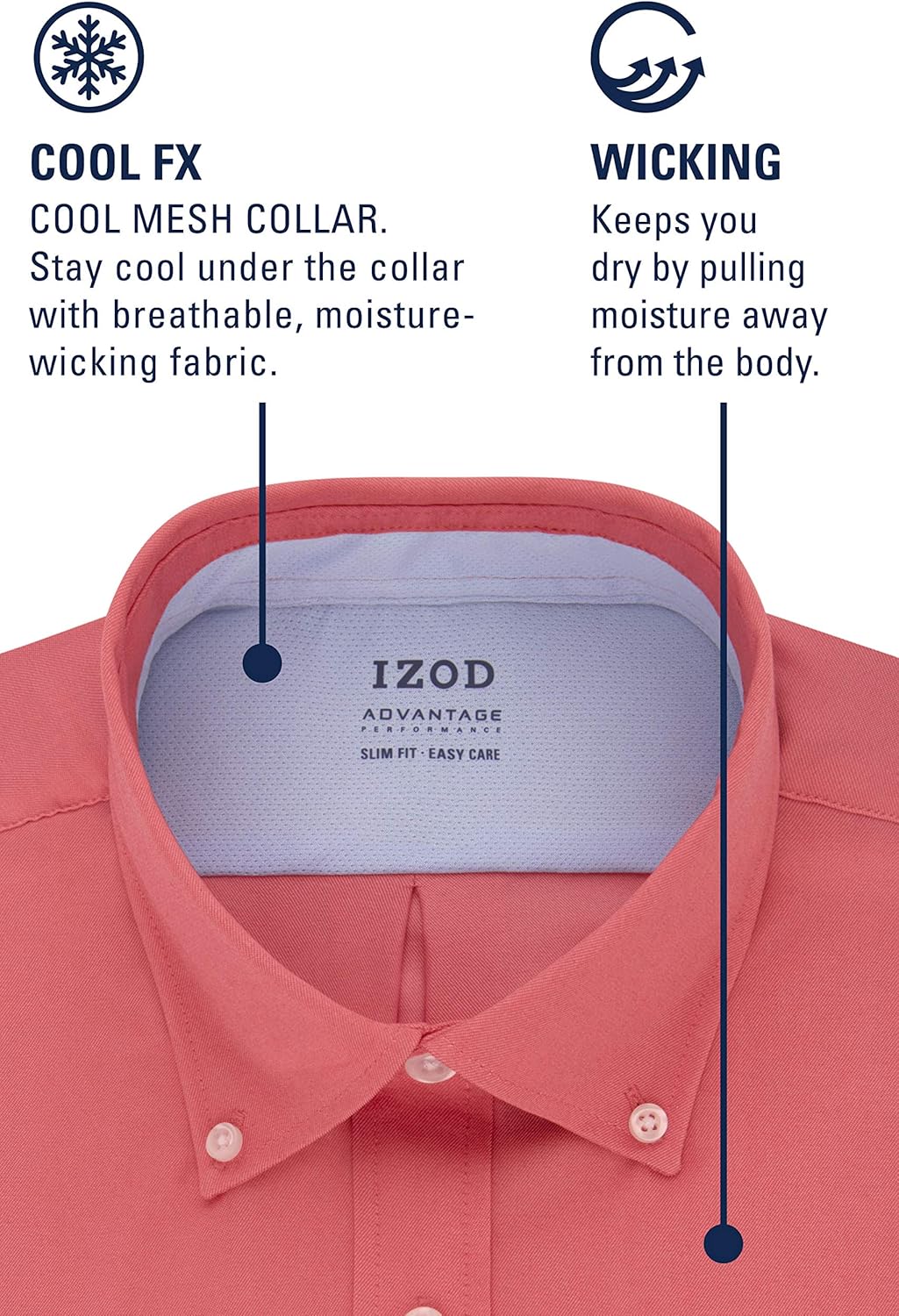 IZOD Men's Dress Shirt Regular Fit Stretch Cool FX Cooling Collar Solid at  Men’s Clothing store