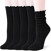 Thin Merino Wool Ruffle Boot Socks Warm Winter Cozy Frilly Soft Casual Breathable Socks for Womens 5 Pairs