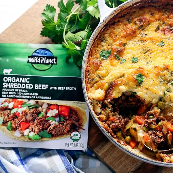 WILD PLANET USDA ORGANIC SHREDDED BEEF WITH BEEF BROTH AND SEA SALT, 3 OZ POUCH (PACK OF 1), PACKAGING MAY VARY